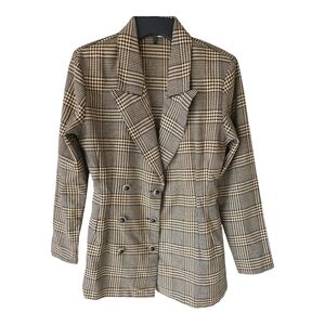 Margo's Jacket Women Sz 10 Brown Plaid Double Breasted Long Sleeve Career